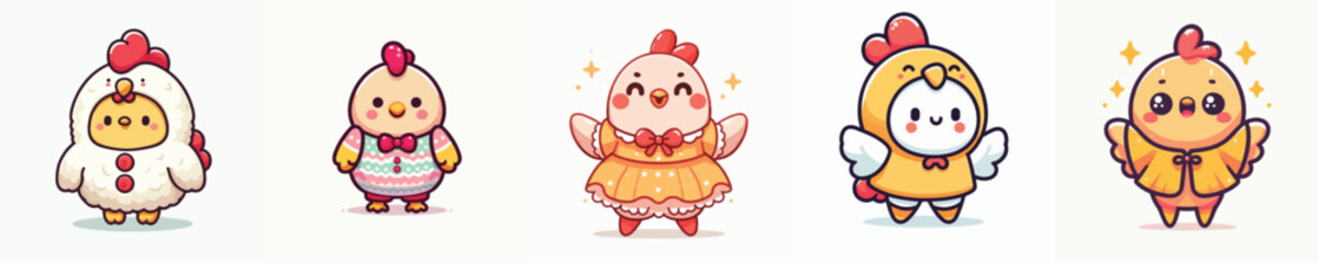 cute chicken vector in cute costume