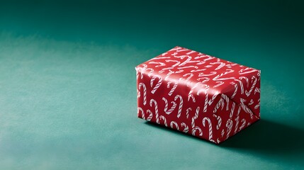 Festive red gift box candy cane pattern evokes holiday warmth perfect for Christmas greetings and seasonal promotions
