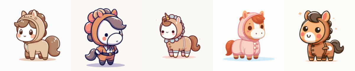 cute horse vector in cute costume