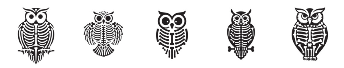 vector set of owl skeleton bones silhouettes