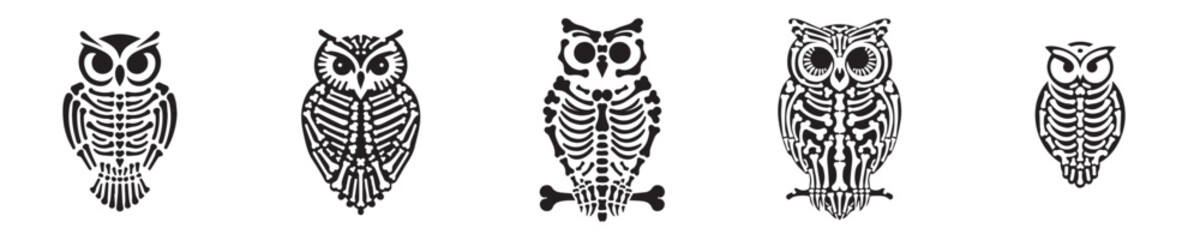 vector set of owl skeleton bones silhouettes