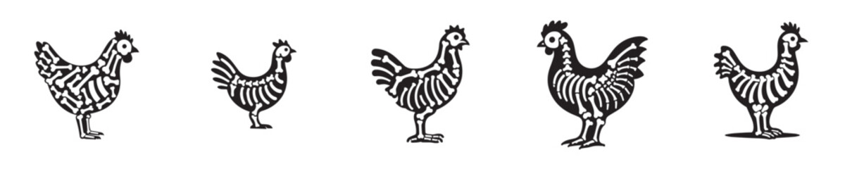 vector set of chicken bones skeleton silhouettes