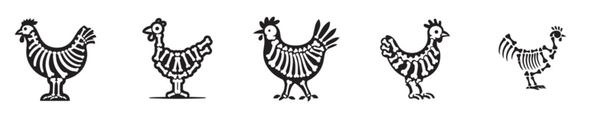 vector set of chicken bones skeleton silhouettes