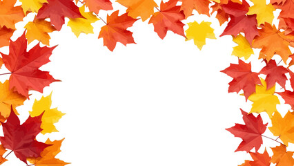 Autumnal Maple Leaves Frame Design Backdrop With Colorful Seasonal Foliage In Red, Orange Yellow For Thanksgiving Or Fall Greetings Copy Space,