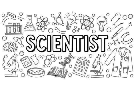 Science icons and symbols featuring equipment and chemistry elements