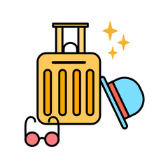 Travel luggage with hat and sunglass  an illustration representing travel or vacation.