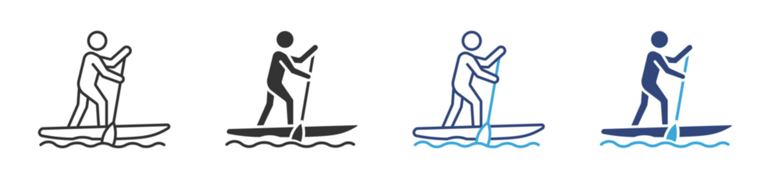Paddleboarding icon set,  a person stand up paddleboarding  , vector illustration , 