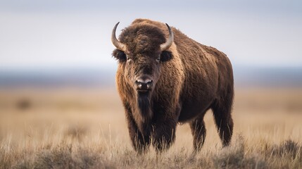 Majestic bison portrait serene prairie wildlife calm gaze soft morning light peaceful nature scene