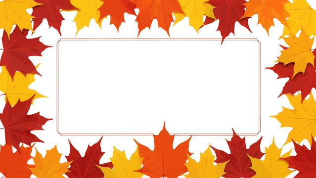 Fall Foliage Rectangular Frame with Maple Leaves in Autumn Colors for Seasonal Designs and Thanksgiving Decorations on Transparent Background.
