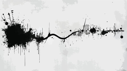 An abstract vector illustration features a black ink splatter design with a flowing line and various ink blots, perfect for artistic backgrounds and creative design elements.