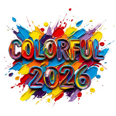 Vibrant colorful 2026 design with splashes and bold typography on black