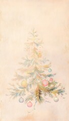 Vintage Christmas watercolor card evokes nostalgic holiday warmth gentle pastel tree design