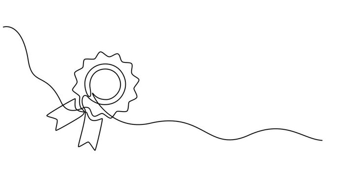 Animated self drawing of Award badge continuous one line drawing. Isolated on vector illustration. Pro vector, Continuous one line shape award isolated. Award Ribbon Continuous Line Icon