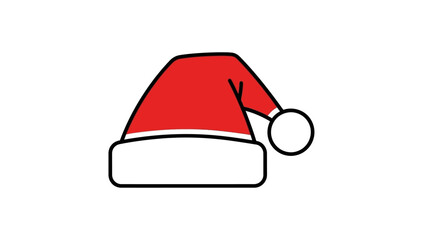 A cartoon Santa hat in red and white with a black outline