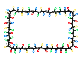 Rectangular frame of colorful christmas lights isolated on transparent background