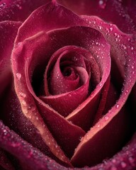 Crimson Rose Unveiled - Dew-Kissed Petals in Intimate Macro Detail.