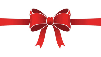 A red ribbon tied into a bow with tails set against a plain white background