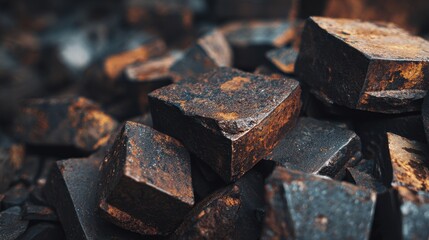 Dark Chocolate Cubes - Rich Texture, Intense Flavor, Culinary Delight, Close-Up.