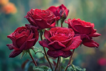 Crimson Roses Bouquet - Velvet Petals in Soft Focus, Garden Bloom.