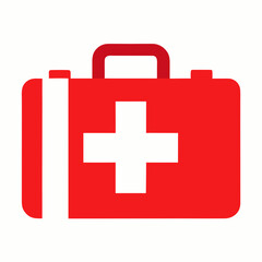 Obraz premium Red first aid kit with white cross isolated on white background