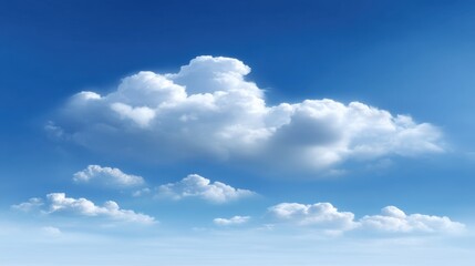 Naklejka premium Soft White Clouds Floating in a Clear Blue Sky, Ideal for Backgrounds, Nature Themes, and Tranquil Scenery in Photography or Artwork