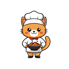 Adorable chef cat character holding a bowl of delicious food