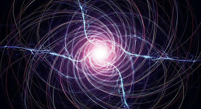 Abstract fractal design with swirling lines and a bright center in purple and blue hues showing energy ai generated