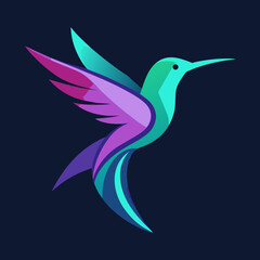 Vibrant abstract hummingbird silhouette in flight with gradient colors
