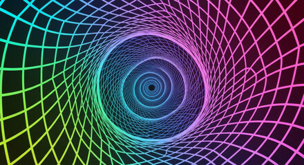 Vibrant grid tunnel vortex creating a sense of deep space and movement