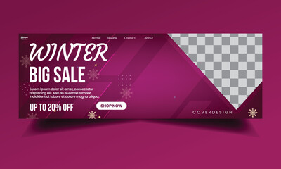 Winter sale vector banner design.  With product collection advertising.  Sale up to 20% off. For winter season marketing promotion. Vector illustration cover