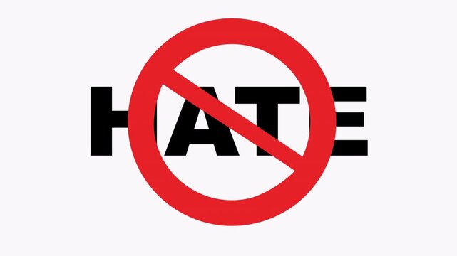 Word hate with a red circle and slash suitable for antihate campaigns, social justice posters, protest signs, educational materials, website banners.