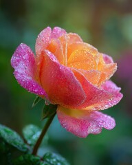 Dew-Kissed Rose - A Vibrant Bloom in Pink and Gold.
