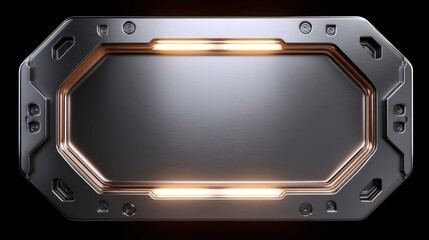 Futuristic metallic panel with glowing lights on edges, ideal for sci-fi, technology, gaming, and modern design concepts showcasing innovation and creativity