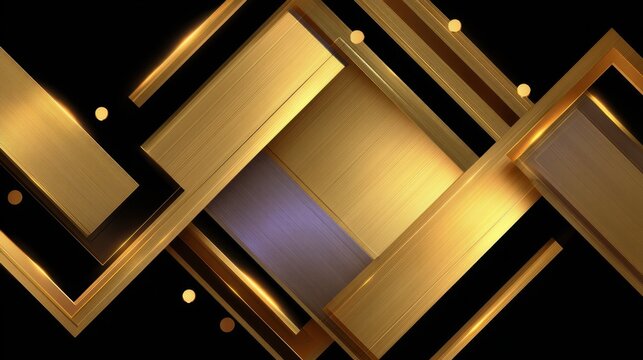 Elegant golden geometric pattern with shiny lines and circles on black background for modern design projects and creative applications