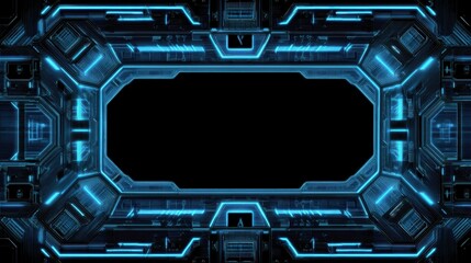 Futuristic Digital Frame with Neon Blue Lights and Sci-Fi Elements for Technology Backgrounds and Design Projects