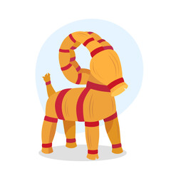 Julbocken or Yule goat, Scandinavian and Northern European folk Christmas traditional symbol, vector illustration of Swedish straw goat decoration, flat design ethnic greeting card