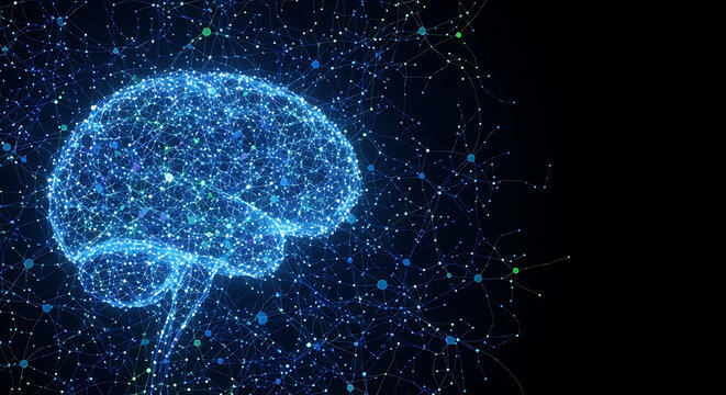 Artificial Intelligence Concept Showing Neural Network Connection With Human Brain Over Black Background Representing Machine Learning Process in 150 Char