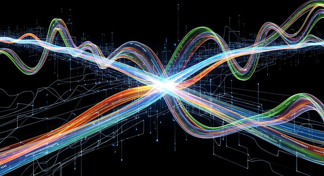 Abstract Data Flow Visualization with Intersecting Light Streams Futuristic Communication Technology Network Concept Digital Connection 150
