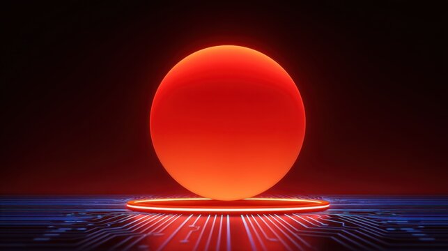 Abstract glowing red sphere on a dark background with digital patterns representing modern technology and futuristic concepts in a creative design