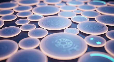 Abstract Background of Technological Discs with Intricate Circuit Patterns in Light Blue Hue an Innovative Concept for Digital Interface