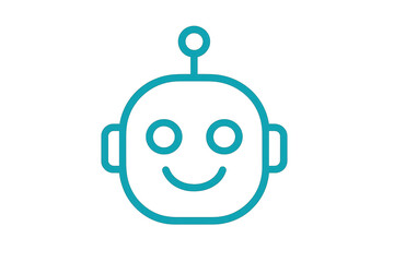 Obraz premium Friendly smiling robot head icon in turquoise, isolated on transparent background