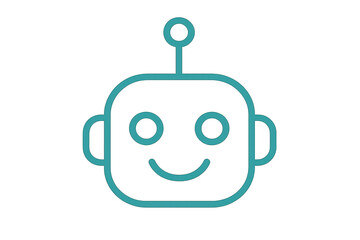 Fototapeta premium Cute smiling robot head icon in teal outline, isolated on transparent background