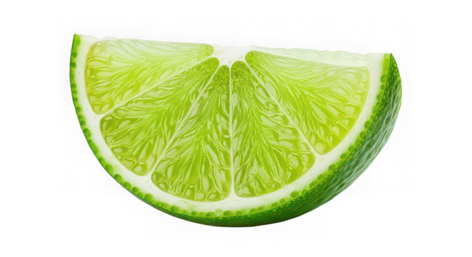 Slice of fresh green lime fruit isolated on transparent background