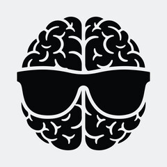 Silhouette human brain wearing sunglasses representing intelligence and coolness vector illustration