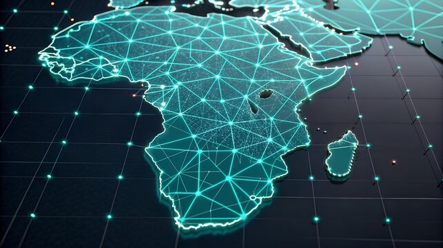 Digital map of africa with glowing network connections
