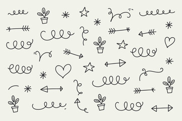 Small Doodle Elements Collection with Arrows and Plants