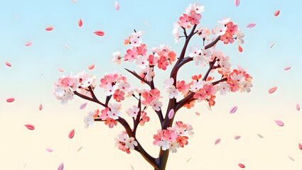 Fototapeta premium Pink cherry blossom tree in spring sakura flowers illustration