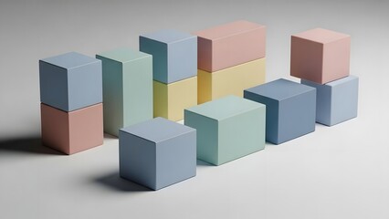 Obraz premium Pastel Colored Cubes Arrangement on White Background Modern Geometric Decor