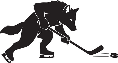 Fototapeta premium Silhouette of a wolf playing hockey with a puck
