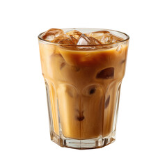 Delicious iced coffee served in a clear glass tumbler with ice cubes for refreshment